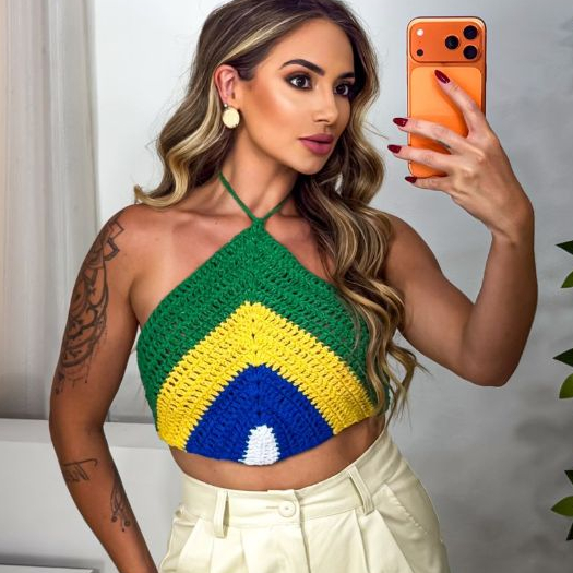 Top Crochê Brasil Frente Única Blusa Feminina Es