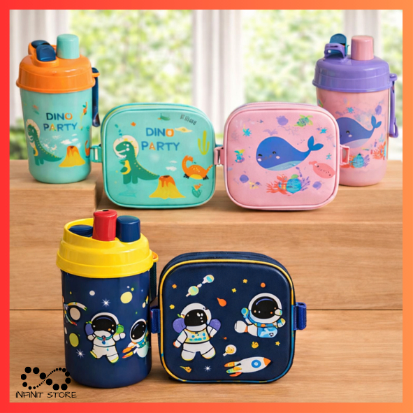 Kit Lancheira Marmita Dupla + Copo Garrafa Com Tal
