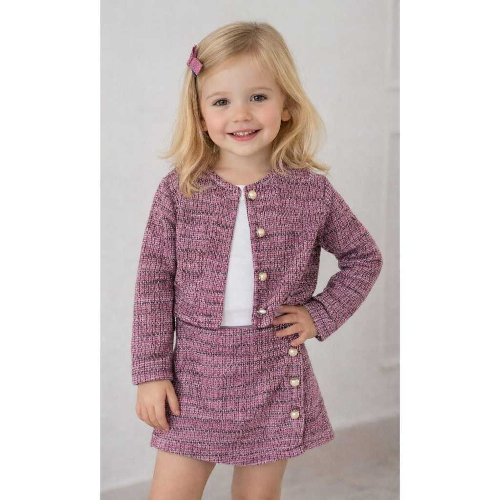 conjunto de frio infantil short saia e casaco twee