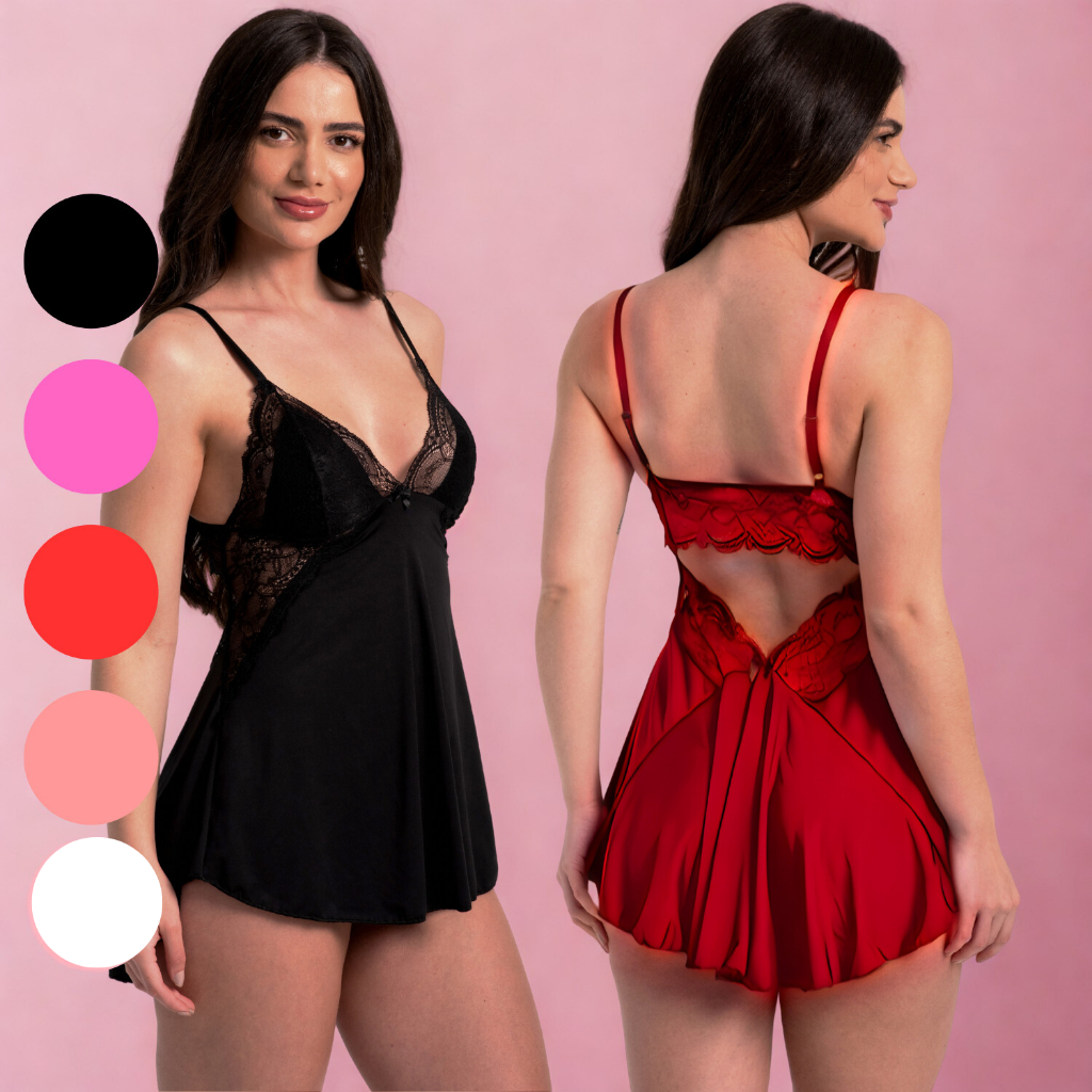 Camisola Sexy Feminina sem Bojo com Renda e Costas