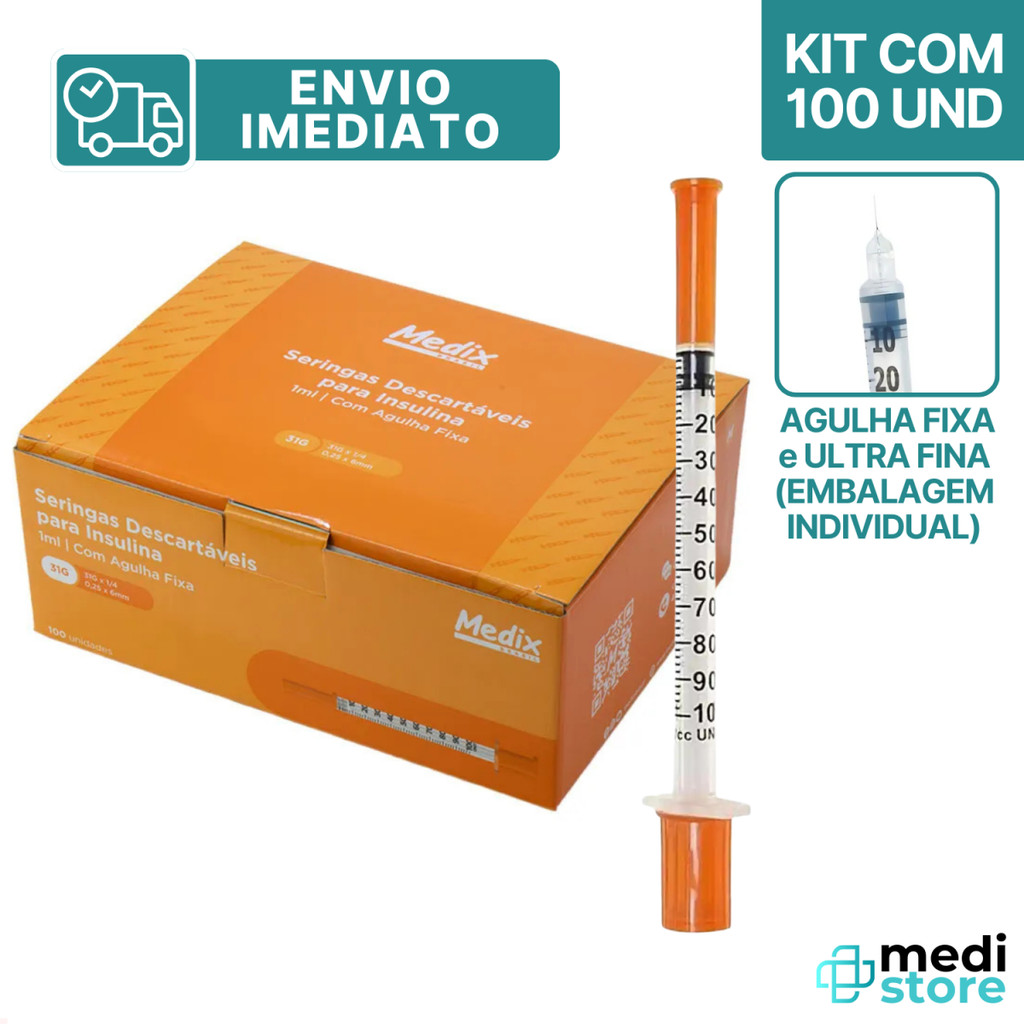 Kit com 100 – Seringa Insulina Botox Estéri