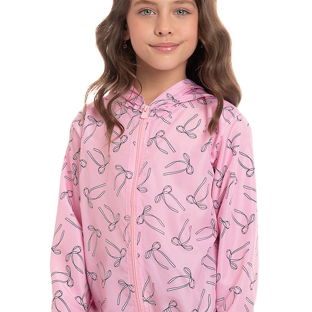 Jaqueta Infantil Corta Vento Capuz Rosa laços Abe