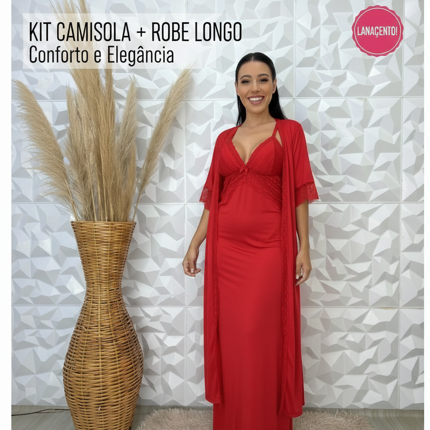 Robe + Camisola Feminina Lingerie Kit Perfeito par