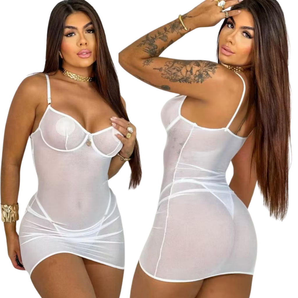 Conjunto Camisola Feminina com Calcinha  em Tule T