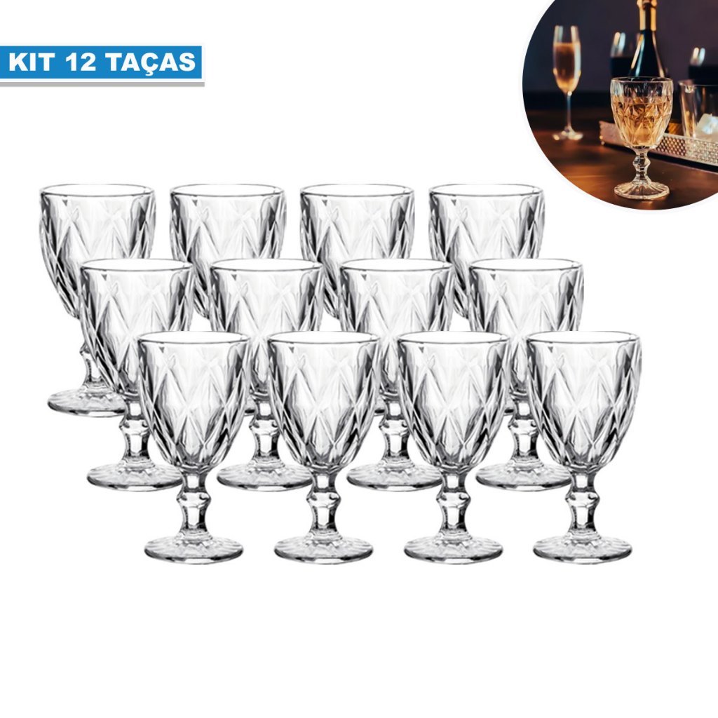 Jogo De Taças De Vidro 12 ou 6  Unid Diamond Tran