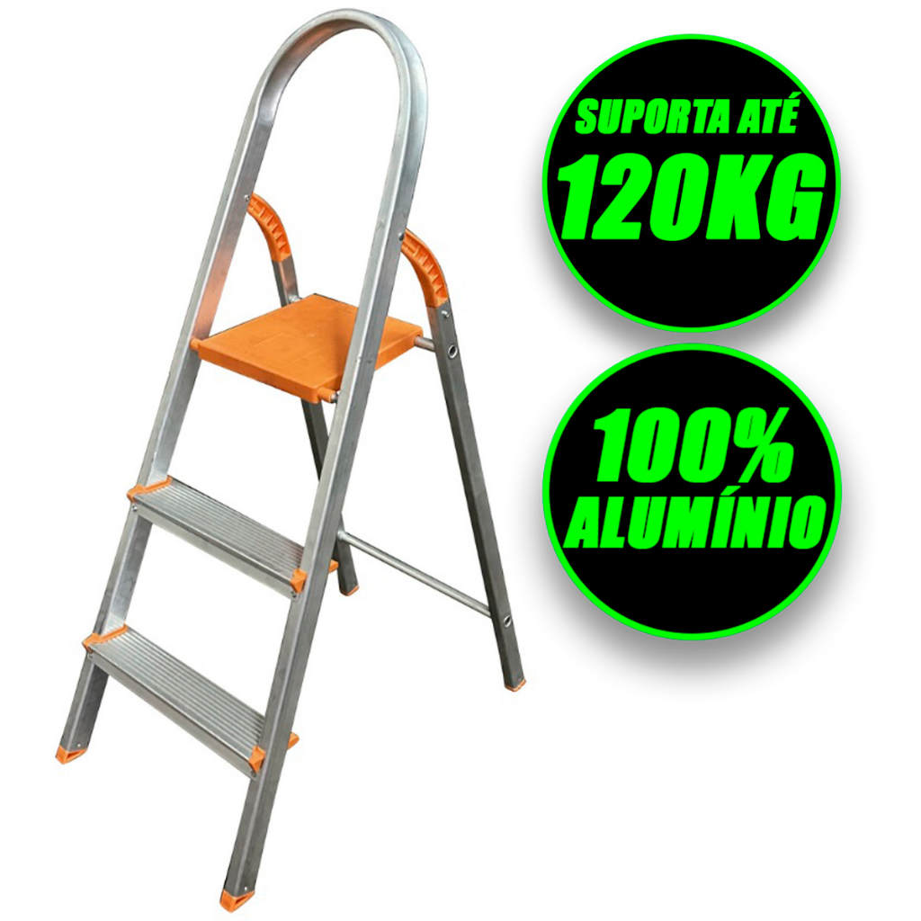 Escada De Alumínio 3 Degraus Domestica Residencia