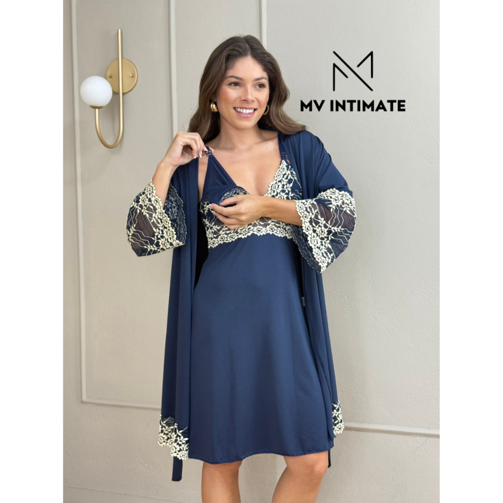 Kit Robe e Camisola Amamentação em Microfibra Li