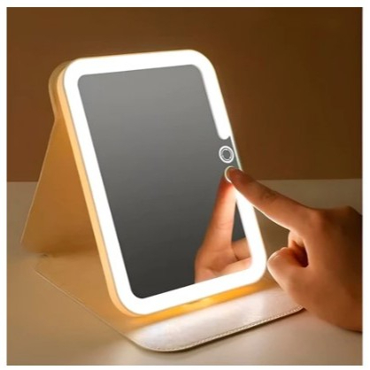 Espelho Portátil Recarregável Com LED E Capa USB