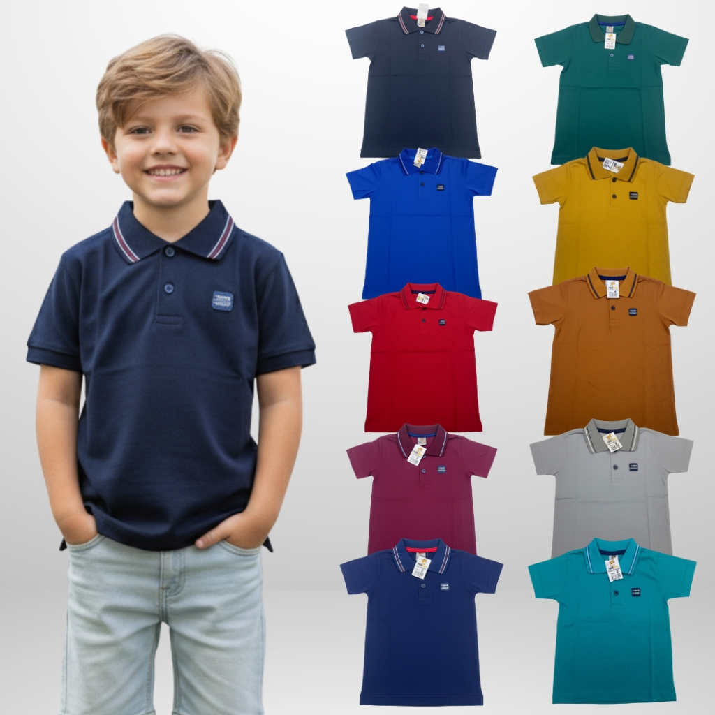 Camisa Masculina Infantil Gola Polo Bordada Casual
