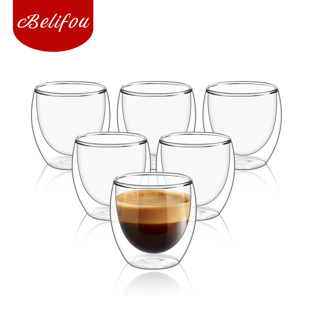 Belifou  6Pcs Vidro Caneca De Café Dupla Isolamen