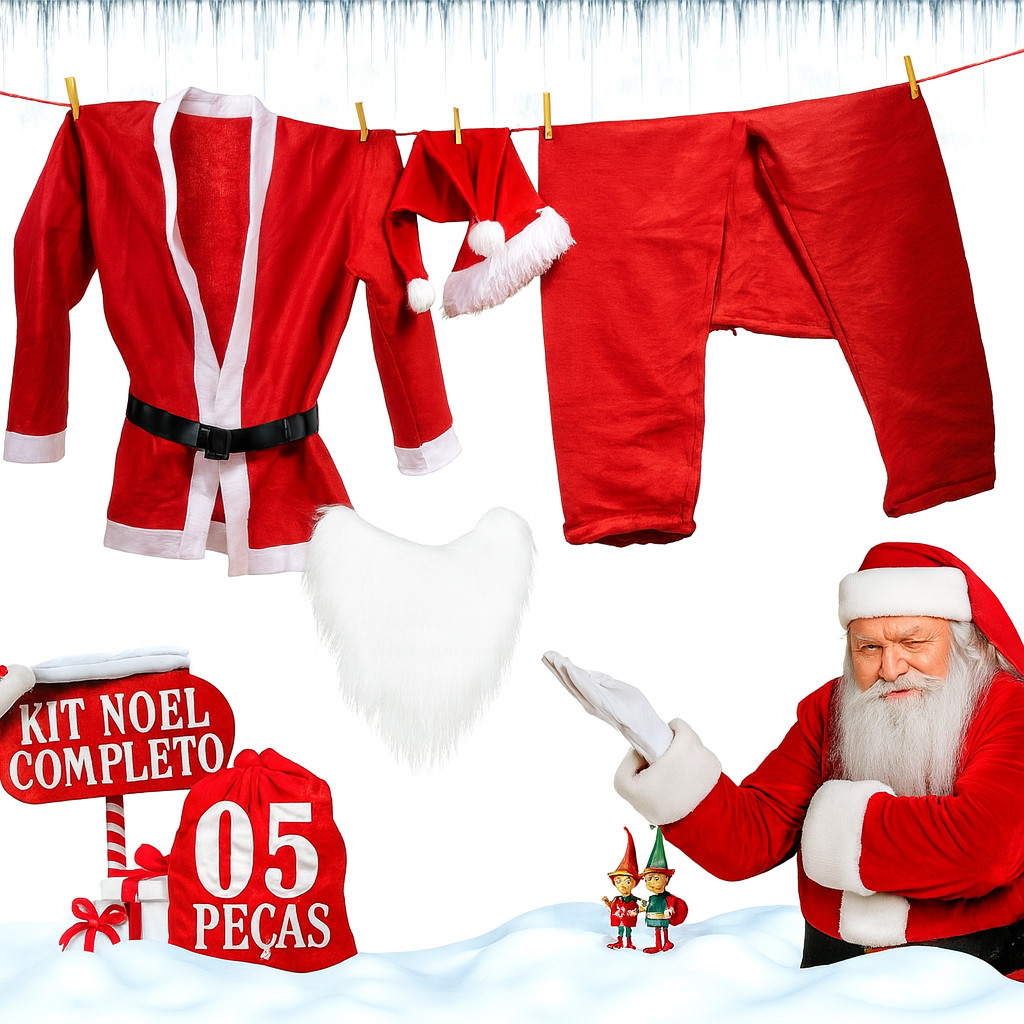 Fantasia Natalina Roupa Papai Noel Completa Adulto