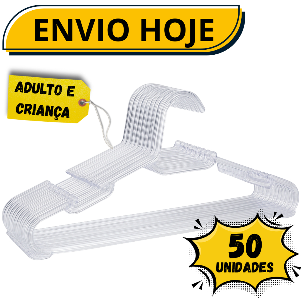 Cabide Acrílico Kit 50 Cabides Para Roupas Transp
