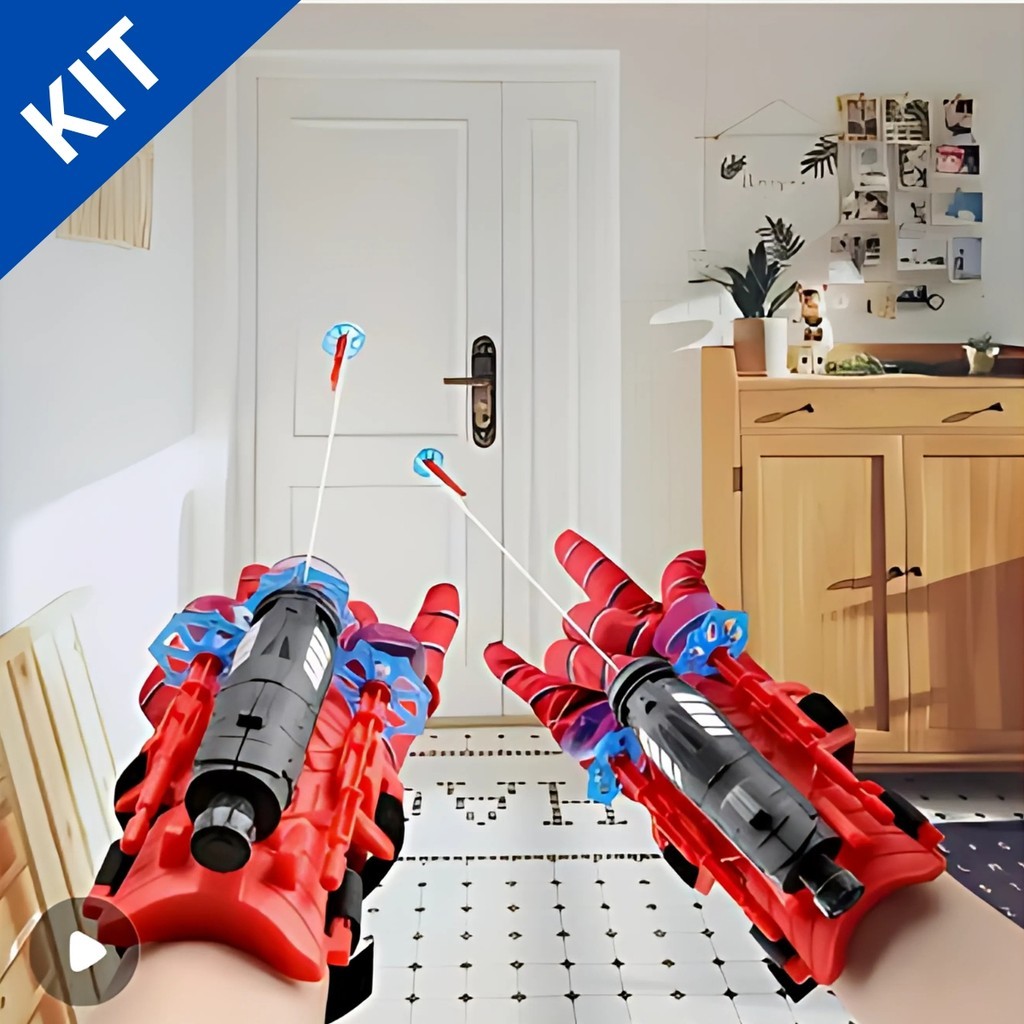 Kit 2 Luvas Homem Aranha Infantil Lançador de Tei