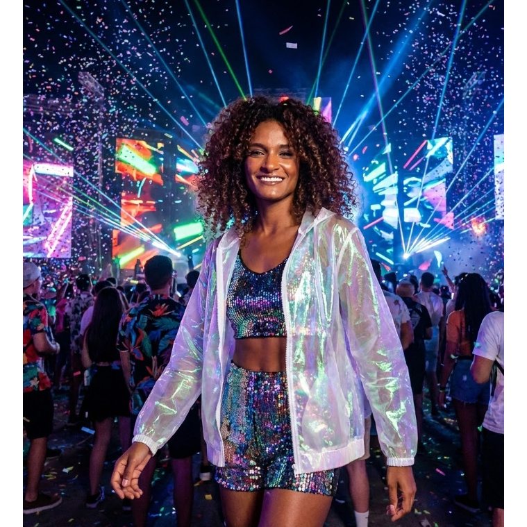 Jaqueta Corta-Vento Holográfica Moderna Feminina