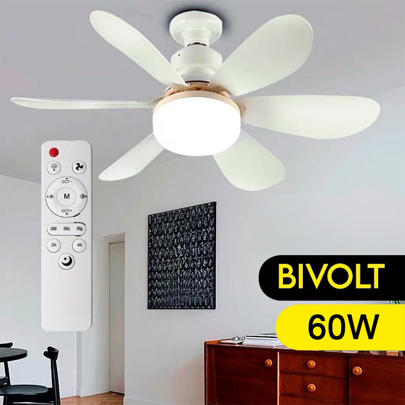 Ventilador de Teto 60W com Luz LED  6 Pás, Silenc