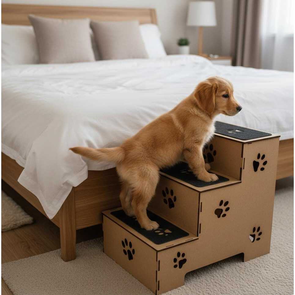 Escada Pet 3 Degraus em MDF Cru 45cm Escadinha P/ 