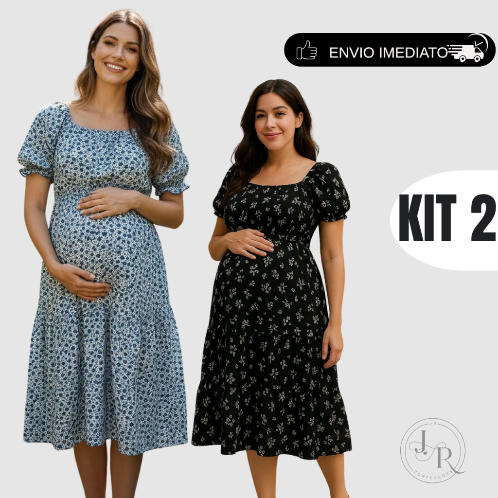 Kit 2 Vestidos Feminino Para Gestante Floral Estam