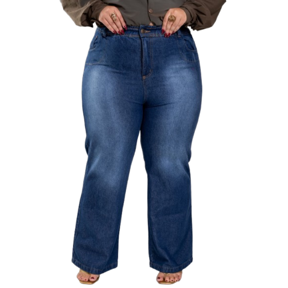 Calça Jeans Feminina Wide Leg Plus Size 48 ao 64 