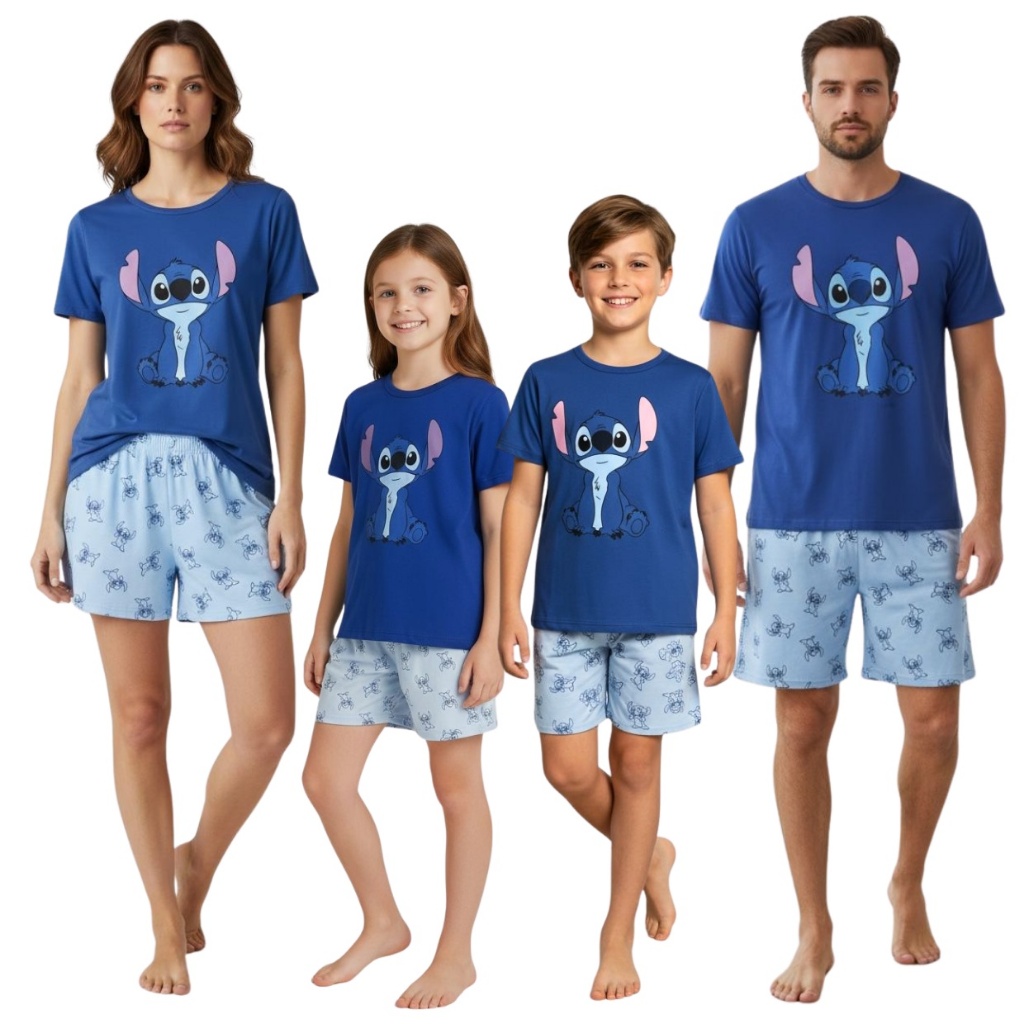 Kit Pijama Família Stitch Estampado Combinando Ve