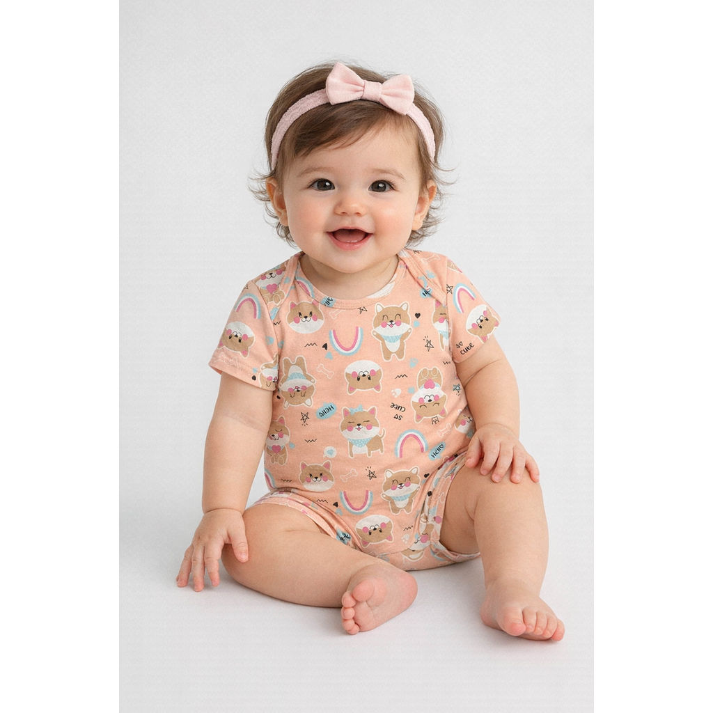 Macacão Bebê Unissex Estampado Elian Laranja