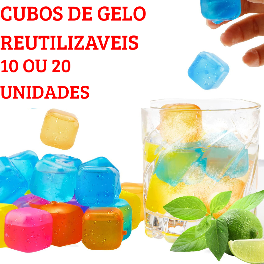 Kit 10 Ou 20Un Cubos De Gelo Reutilizável Quadrad