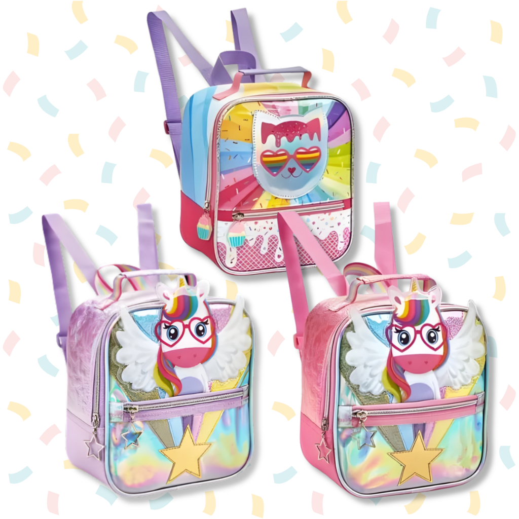 Lancheira Termica Infantil Unicórnio Gato Arco Ir