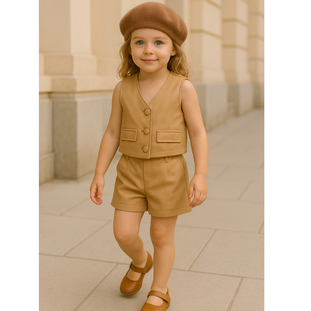Conjunto Infantil Menina De Couro Colete Short Mod