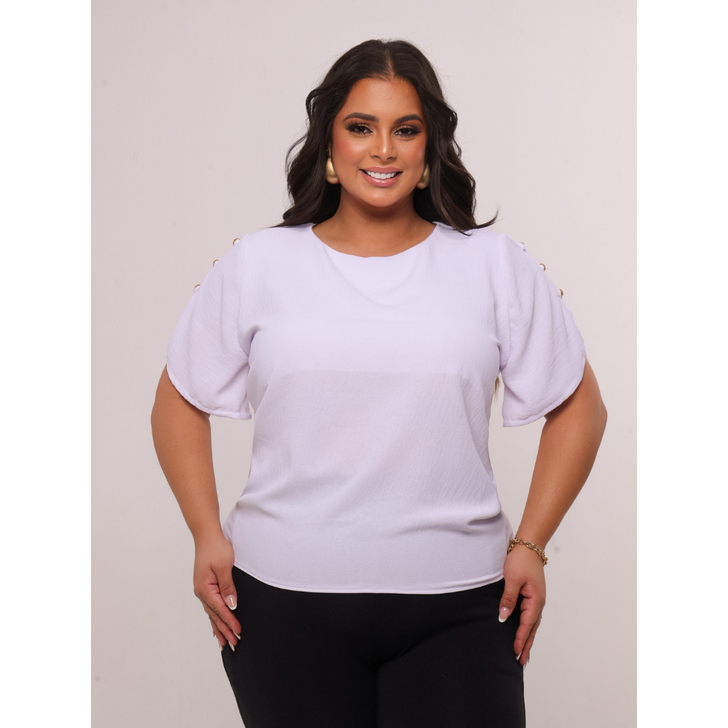 Blusa Feminia Soltina Plus Size Com Botões Nas Ma
