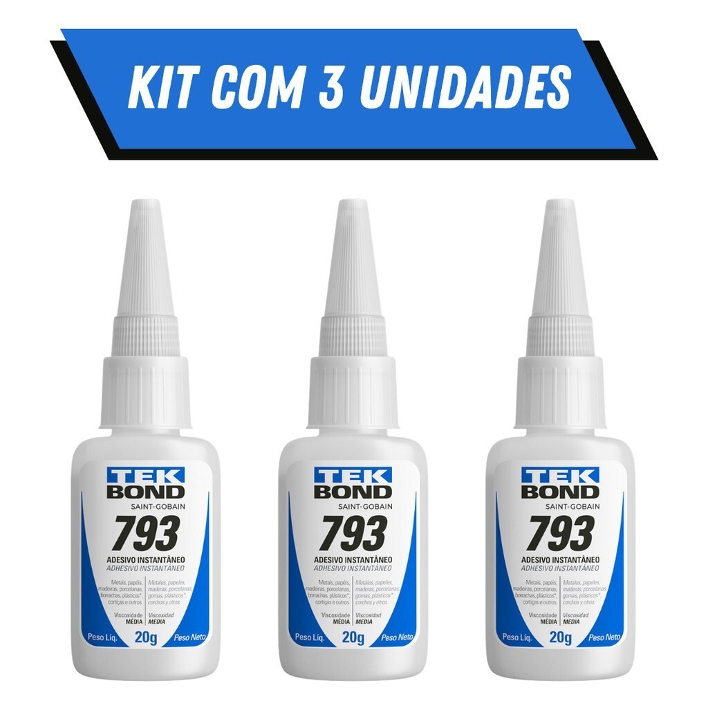Kit 3 Unidades Colas Instantâneas TekBond 793 Sup