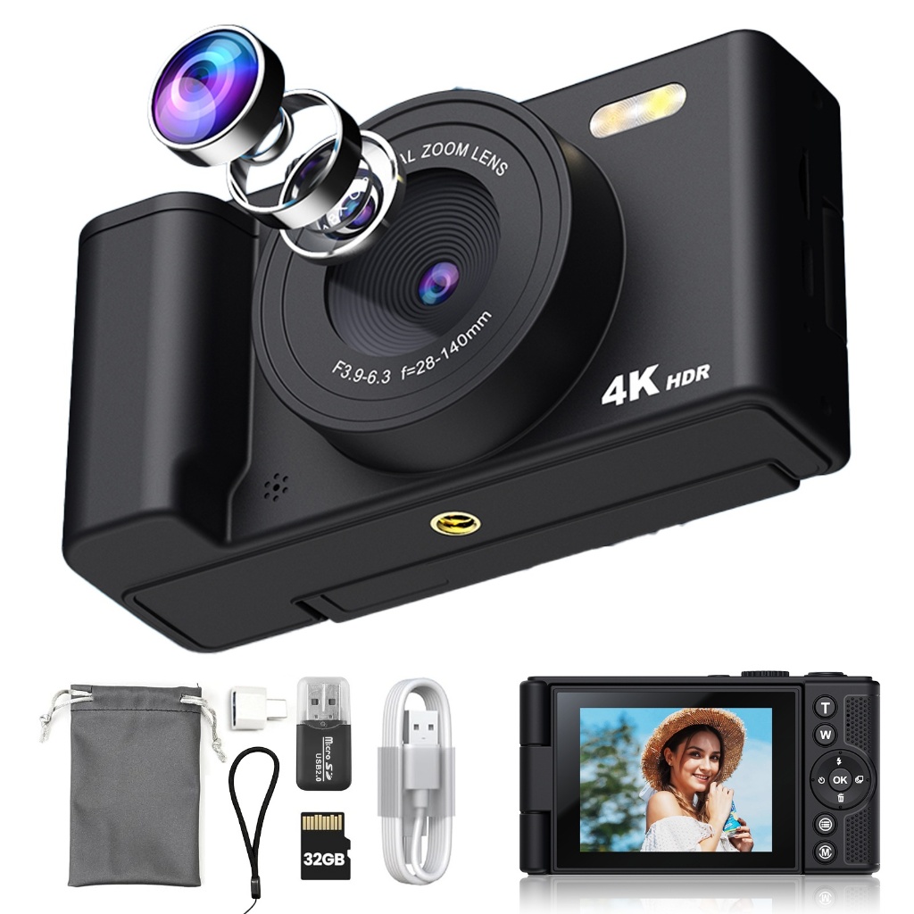 Câmera Digital 4K 64MP Zoom 18x Wi-Fi Tela IPS Fl