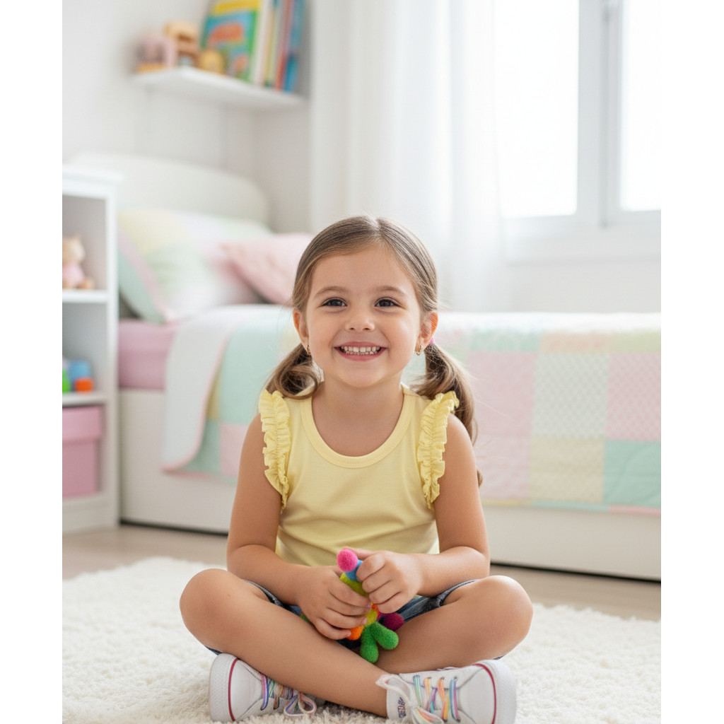 Blusa Meninas Regatinha de FruFru Fofo Algodão Co