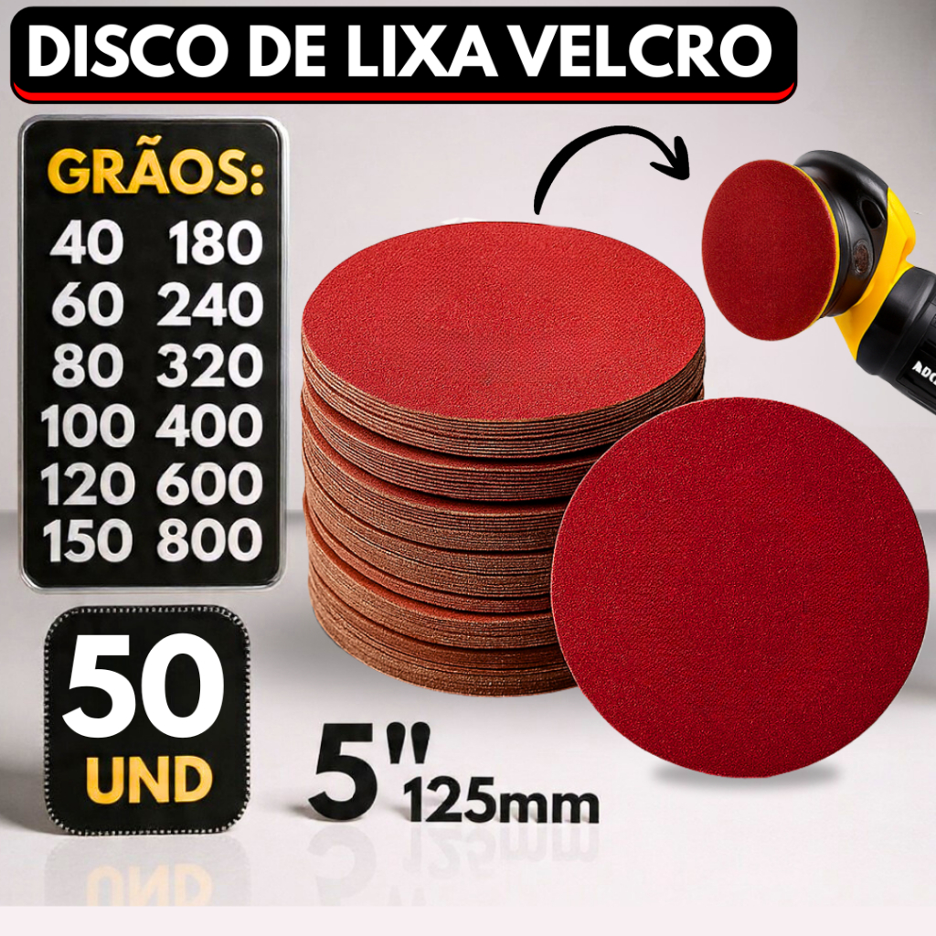Kit 50 Disco Lixa Velcro Sem Furos Roto Orbital Li