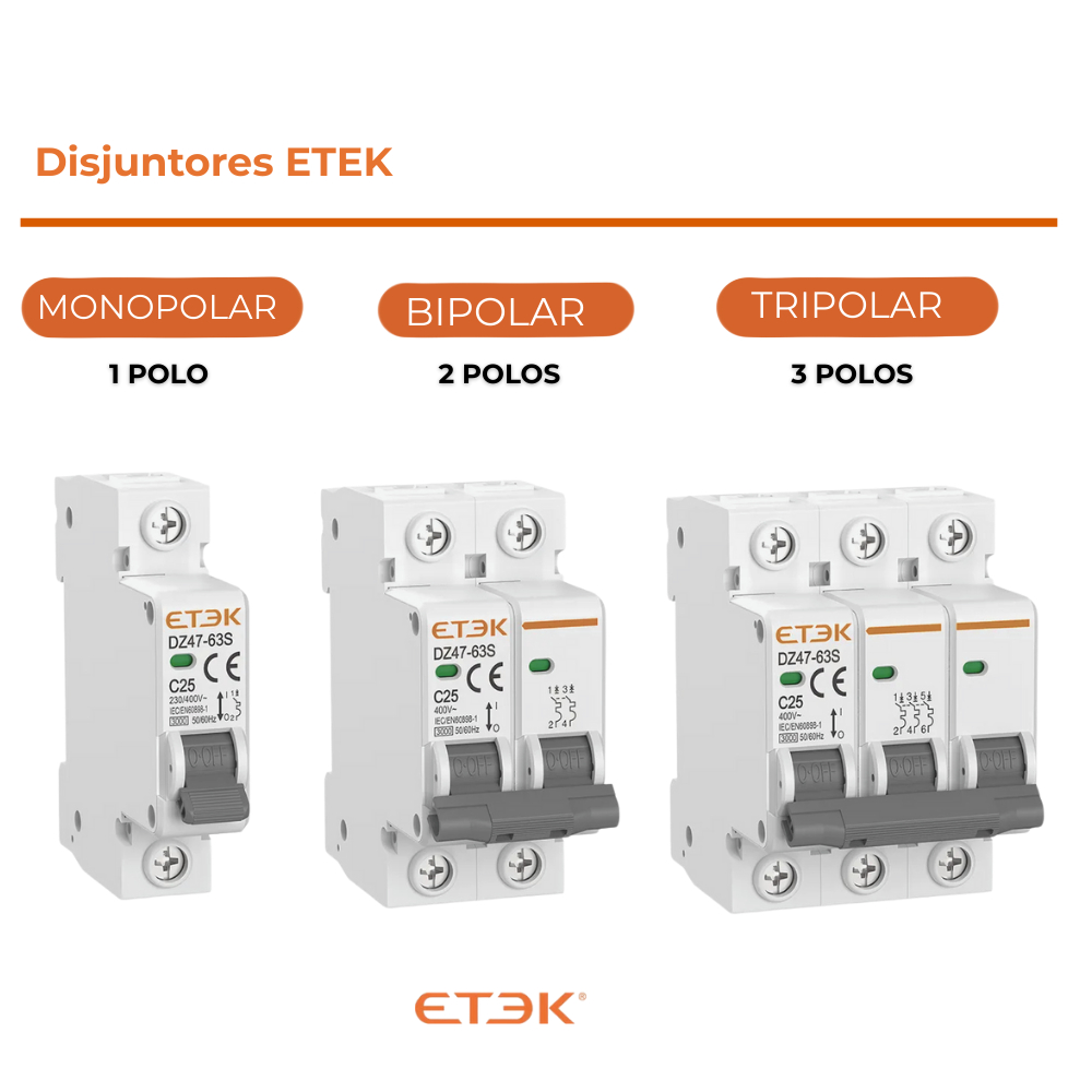 Disjuntor Bipolar Monopolar Tripolar Etek 6A 10A 1