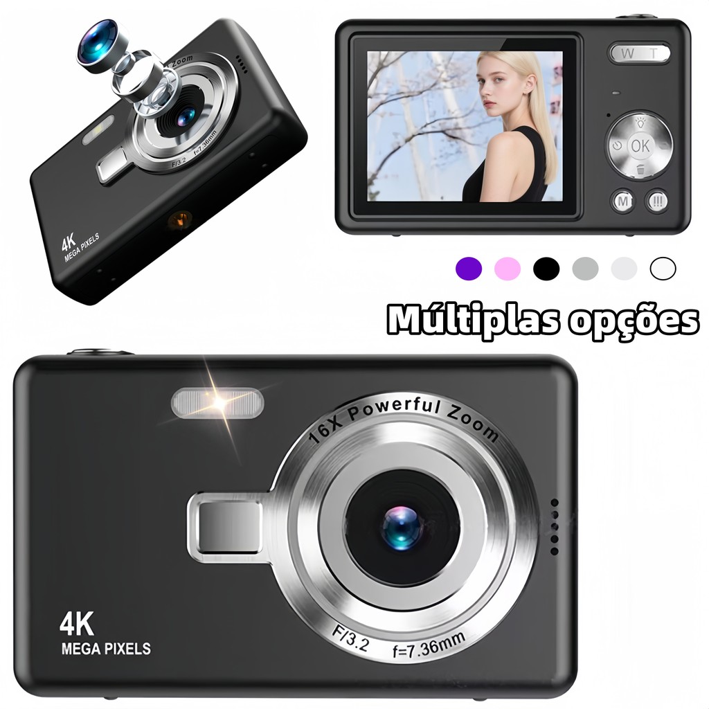 Câmera Digital CCD 4K  Mini Retro com 44MP Full H