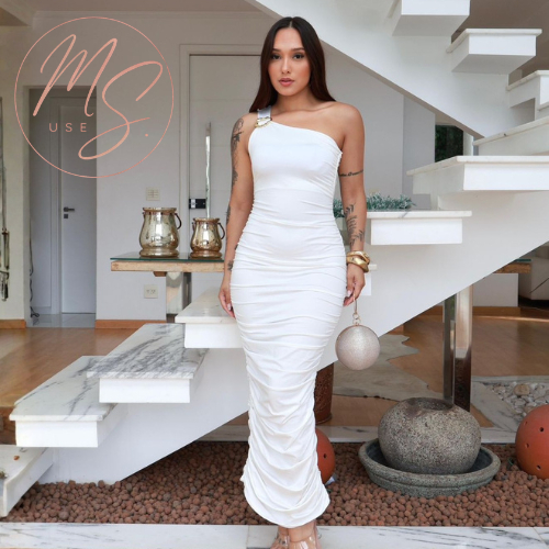 Vestido Longo Suplex com Estilo Gringa Nula Manga 