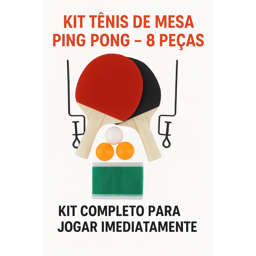 Kit Tênis de Mesa Ping Pong  8 Peças Completo