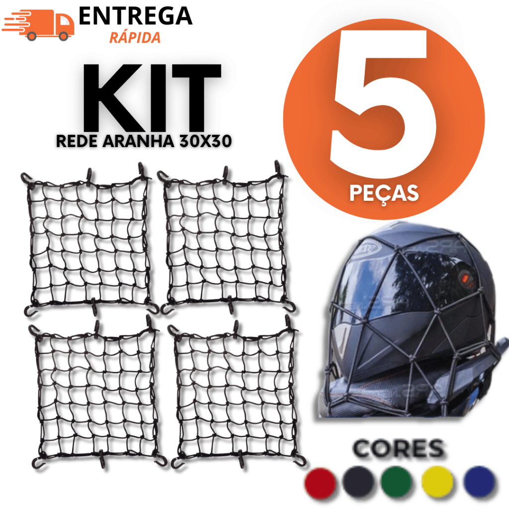 Rede Elástica Aranha para Moto Kit 5 Unid 30x30cm