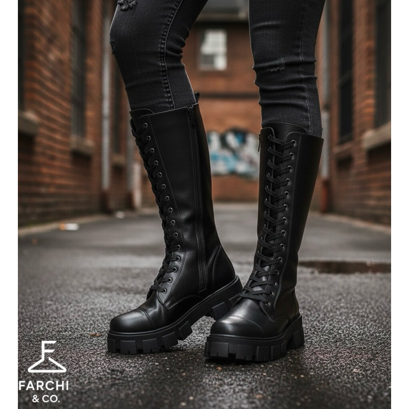 Bota Coturno Feminino Tratorado de Cano Alto com P