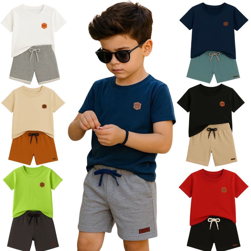 Kit Conjunto Infantil Masculino Liso do 2 ao 12 So