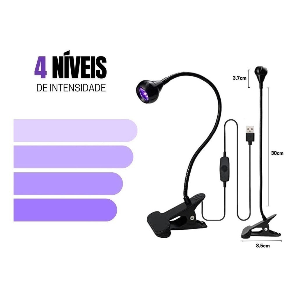 Luminária UV Ultravioleta De Mesa Com Garra Presi