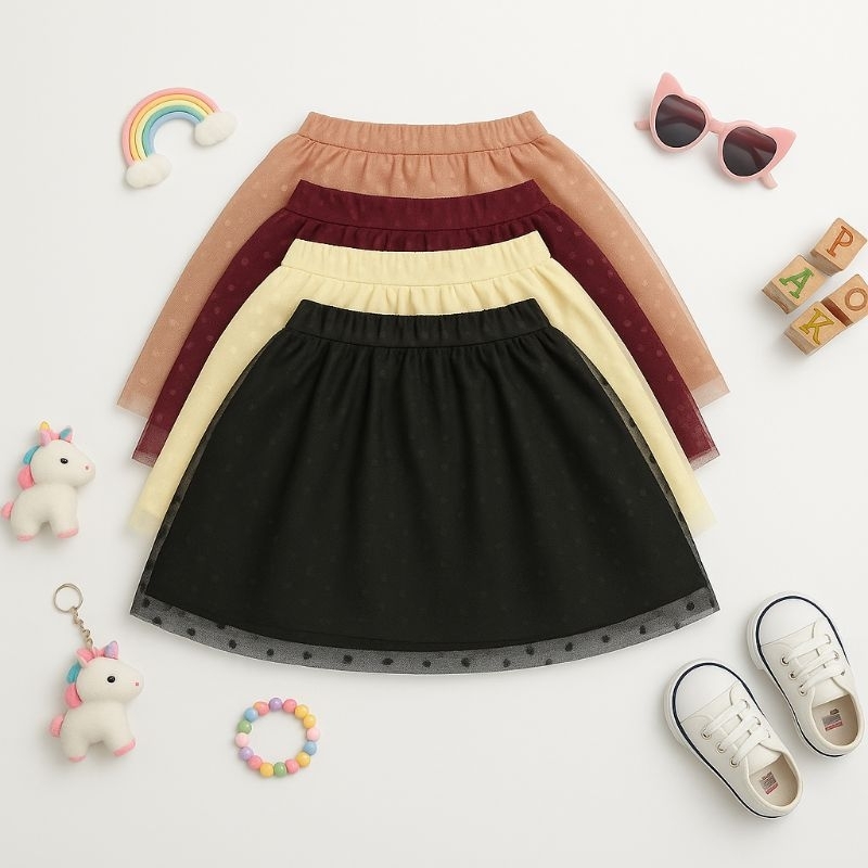 Saia tule poá godê infantil moda evangélica par