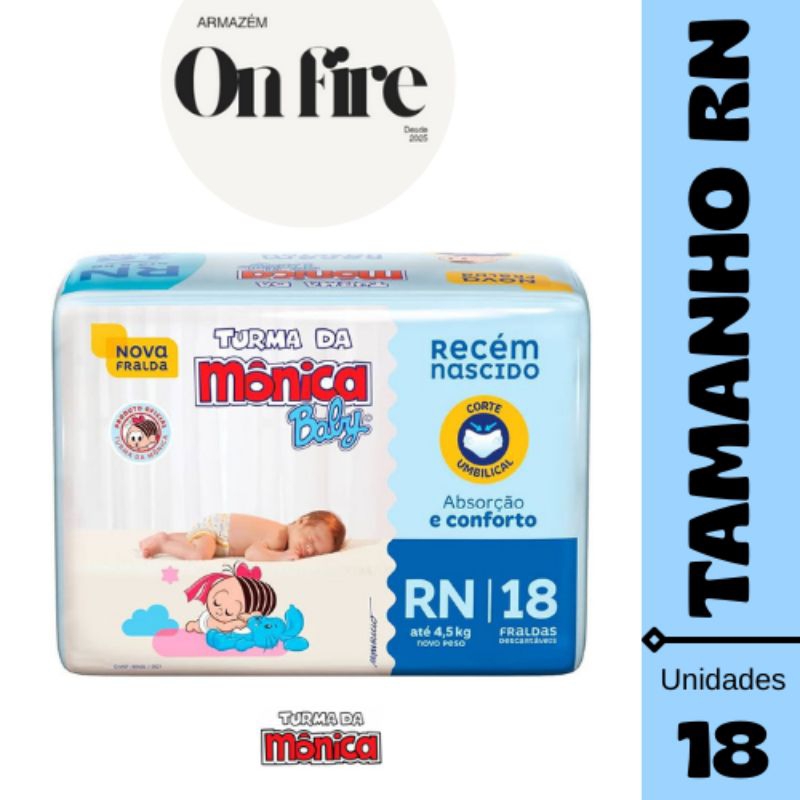 Fraldas Turma da Mônica RN/ P/ M/ G/XG/XXG (1 pac