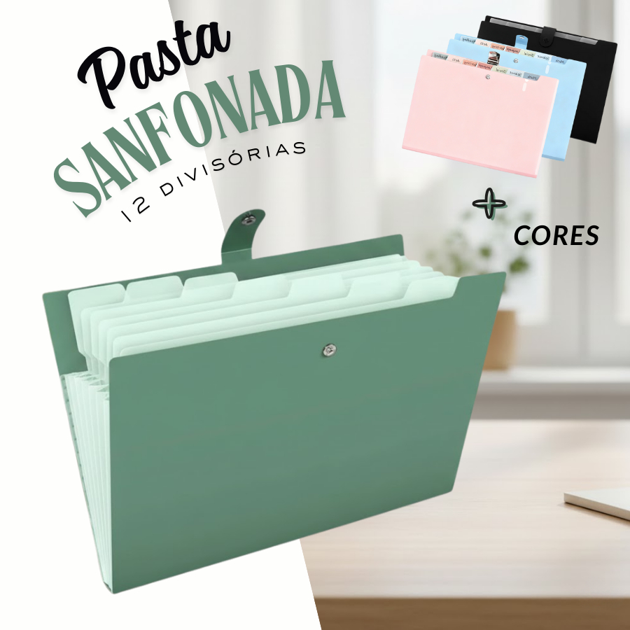 Pasta Sanfonada A4 Organizadora 12 Divisórias Vá