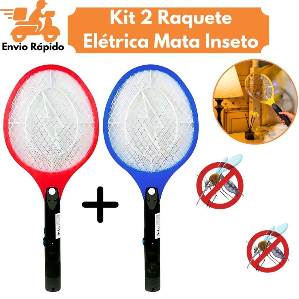 Kit 2 Raquete Elétrica Mata Mosquitos Insetos Den