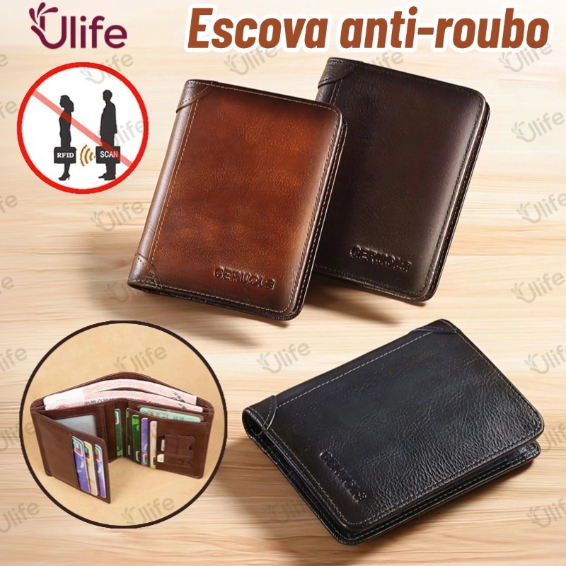 Carteira masculina antifurto, confeccionada em cou