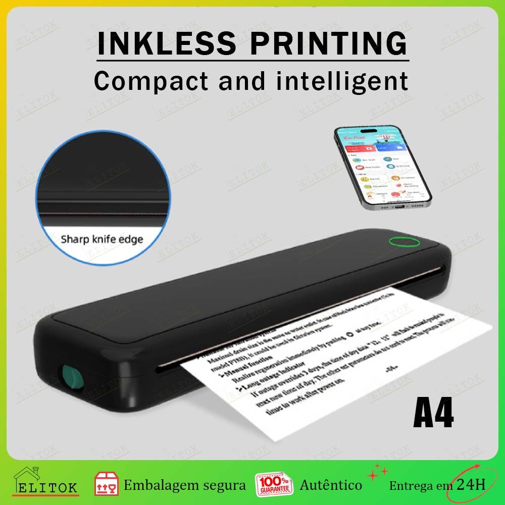 Impressora Térmica A4 Bluetooth Portátil Sem Fio