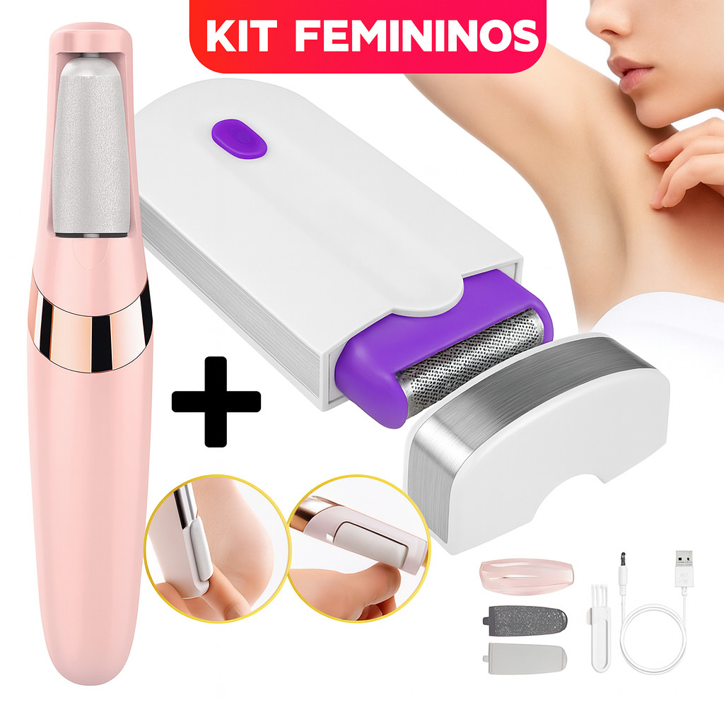 Kit Beleza Feminina 2 em 1  Lixador Elétrico para