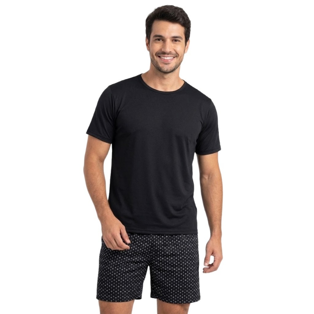 Kit C/Camisa e Short Masculino Pijama Malha Leve A