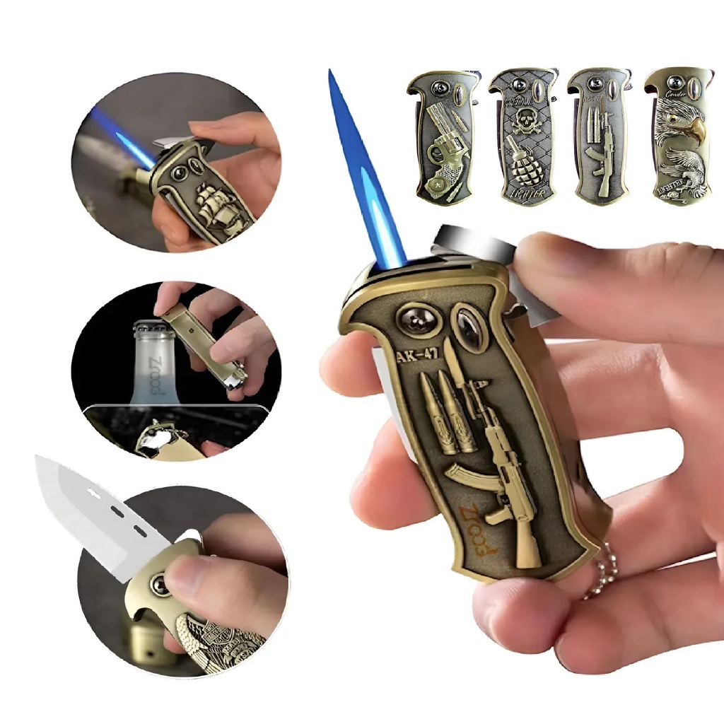 Maçarico Isqueiro Canivete 4 em 1 com Abridor e C