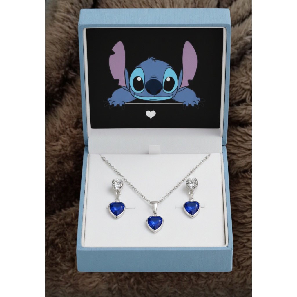 Conjunto de Joias Infantil Coração Stich Aço In